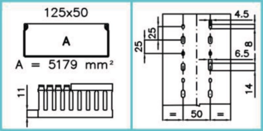 B00214 - Canaletta per cablaggio HF modulo 12,5 feritoia 5 grigio chiaro TD-HF 125X50 LG