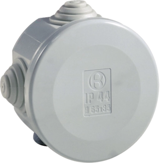 B04461 - Cassetta di derivazione IP44 grigia diametro 65x35 con passatubi IP44 01 GRI