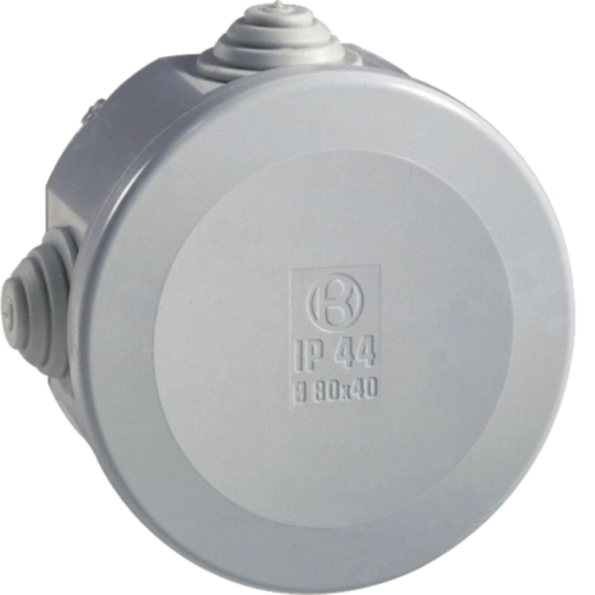 B04462 - Cassetta di derivazione IP44 grigia diametro 80x40 con passatubi IP44 02 GRI