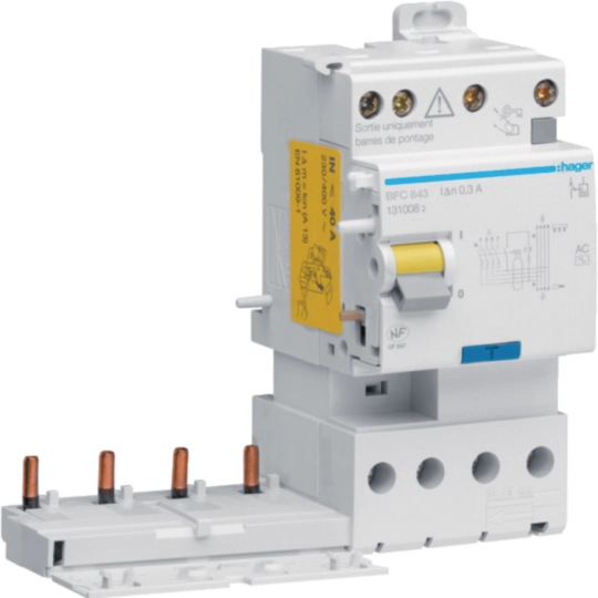 BFC843 - Bloc différentiel double sortie 40A 300mA 4P type AC 50/60Hz à bornes alignées