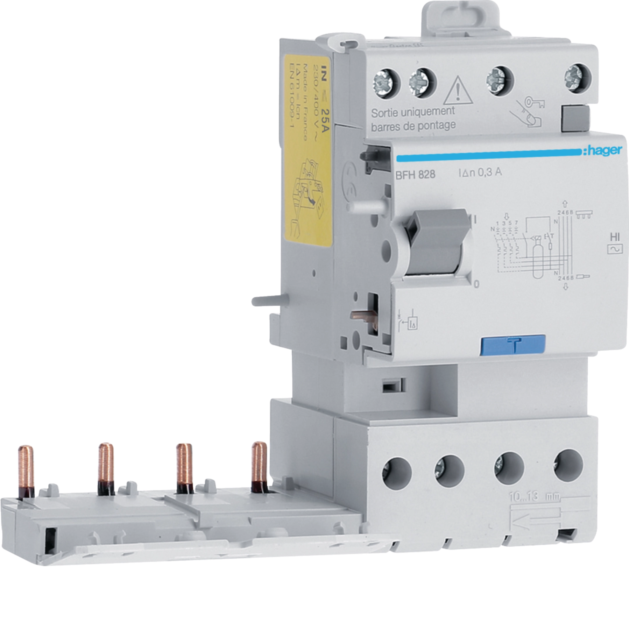 Bloc Différentiel Hager BFC825 – Double Sortie, 4P, 25A, 300mA