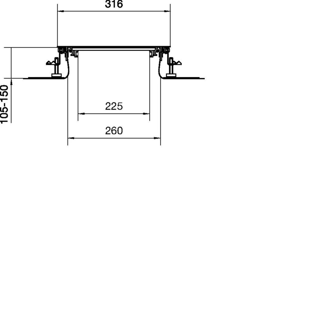 BKF300105 - Bodenkanal estrichbündig mit Folie Stahlblech BKF 300x(105-150)mm