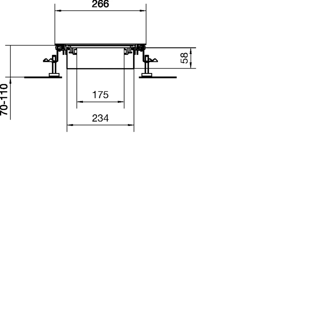 BKW250070 - Vloergoot bovenliggend open, bodembak staal 250x(70-110)mm droge reiniging
