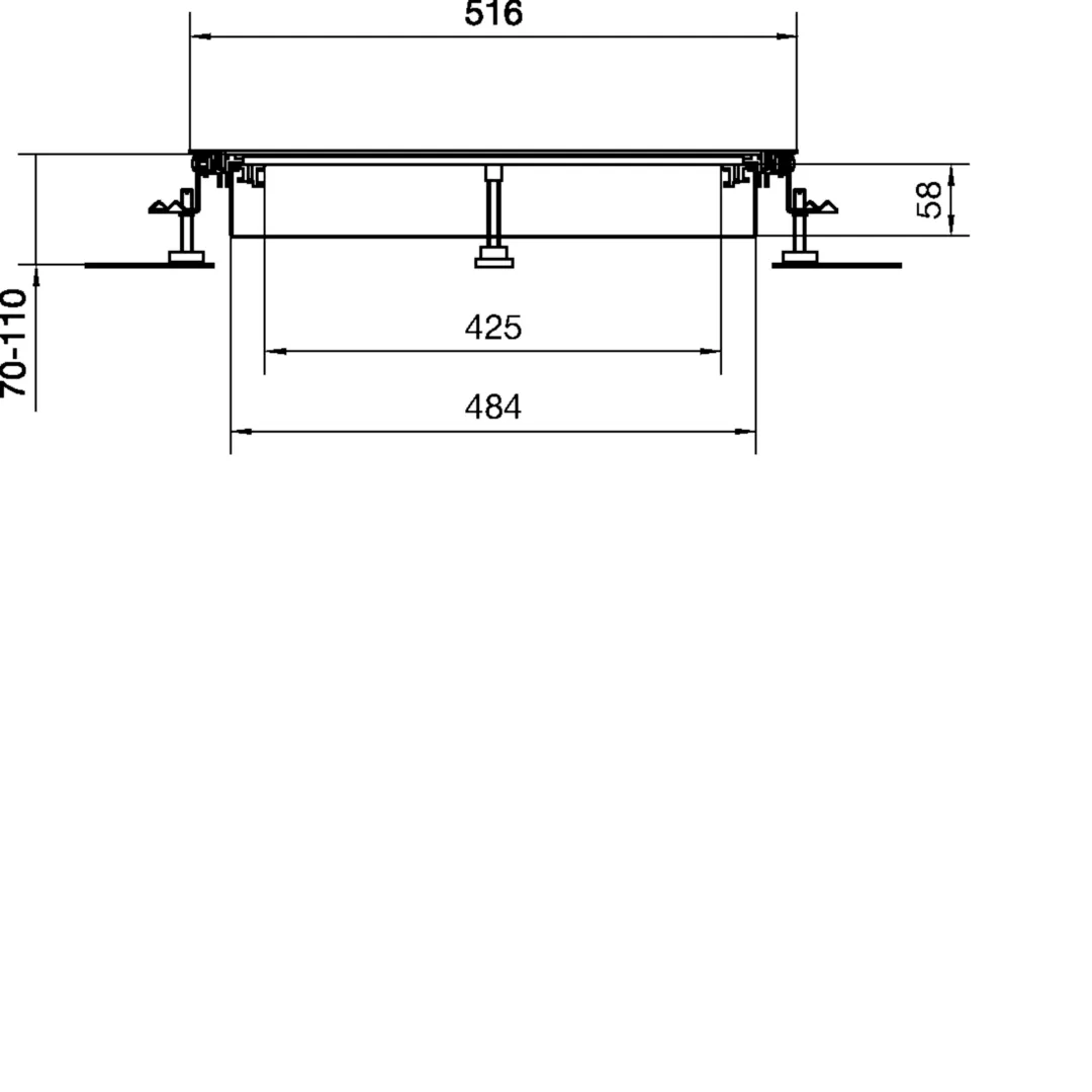 BKW500070 - Vloergoot bovenliggend open, bodembak staal 500x(70-110)mm droge reiniging