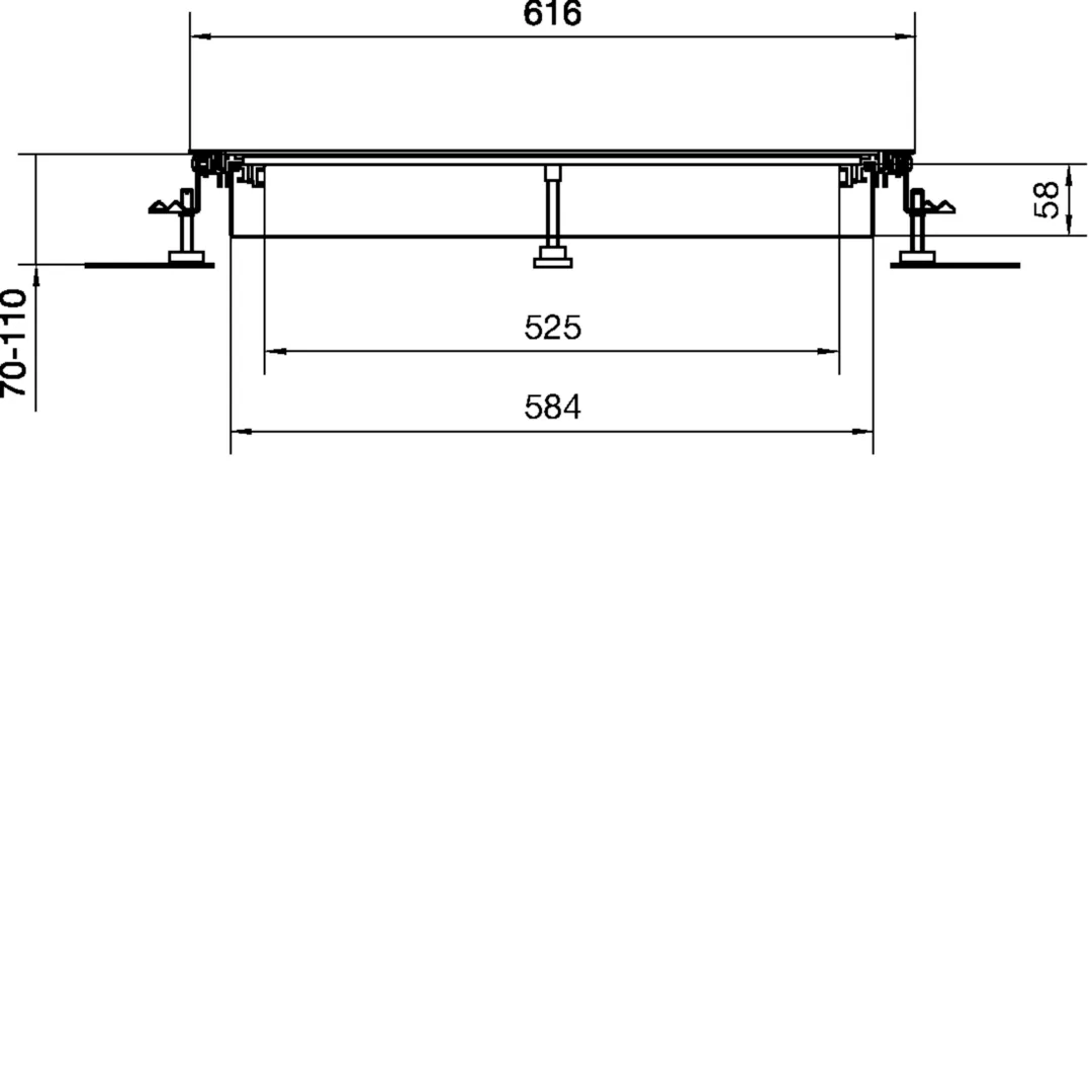 BKW600070 - Vloergoot bovenliggend open, bodembak staal 600x(70-110)mm droge reiniging