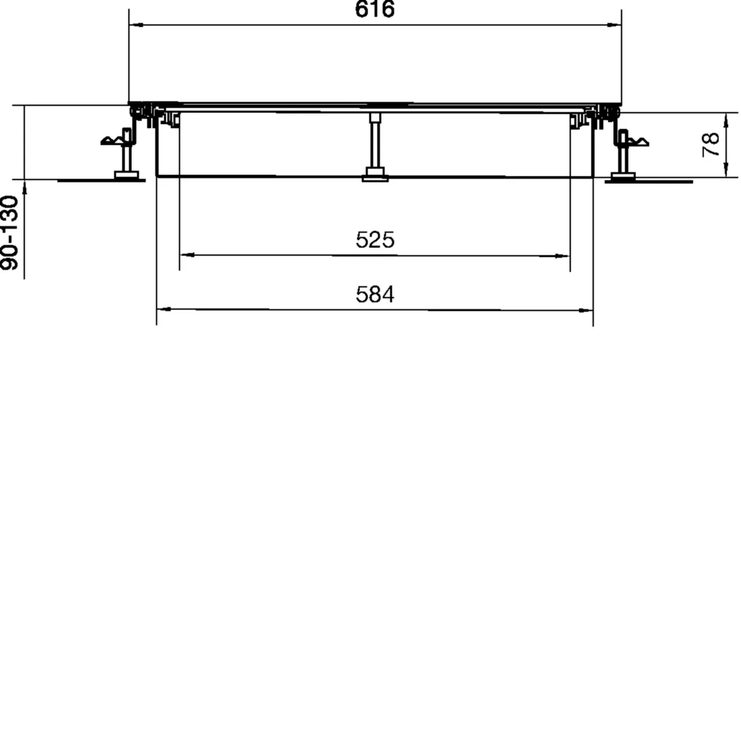 BKW600090 - Vloergoot bovenliggend open, bodembak staal 600x(90-130)mm droge reiniging