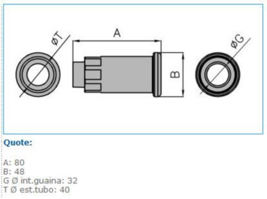 B13029 - Raccordo tubo rigido 40mm - guaina spiralata 32mm IP65 grigio BLOG40