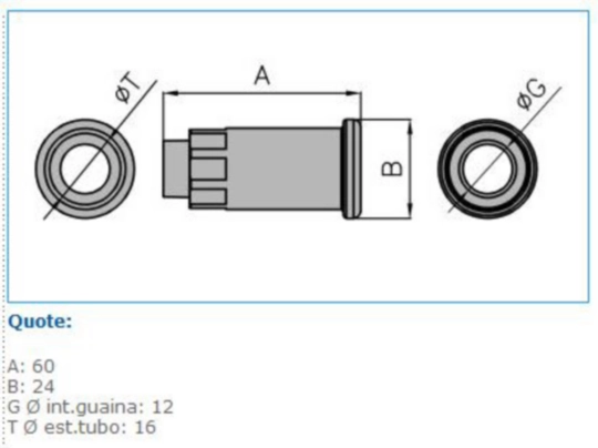 B13025 - Raccordo tubo rigido 16mm - guaina spiralata 12mm IP65 grigio BLOG16