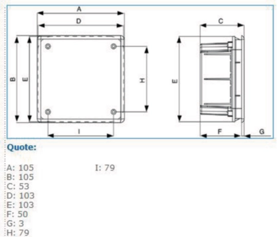 B04881 - Cassetta di derivazione da incasso per muratura 92x92x45mm CASS 01 INC