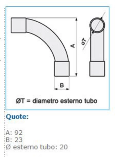 B10073 - Curva a 90° per tubi rigidi autoestinguente IP40 grigio CGRI20