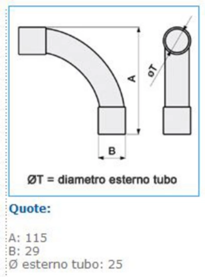 B10077 - Curva a 90° per tubi rigidi autoestinguente IP40 grigio CGRI25