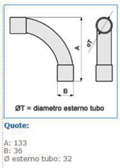 B10081 - Curva a 90° per tubi rigidi autoestinguente IP40 grigio CGRI32