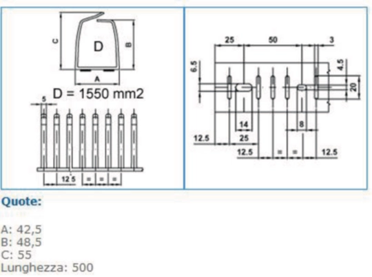 B02183 - Canaletta flessibile 42.5x55mm autoadesiva DN-A L G lunghezza 0,5m grigio