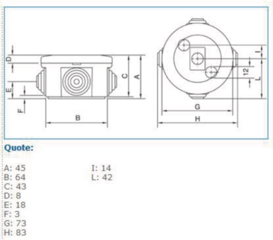B04461 - Cassetta di derivazione IP44 grigia diametro 65x35 con passatubi IP44 01 GRI