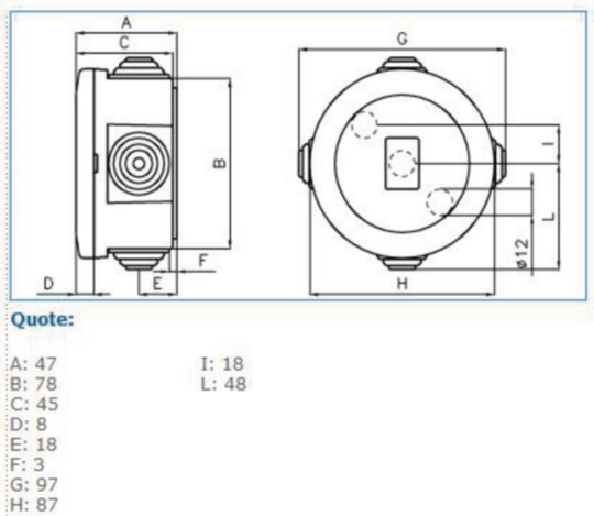 B07902 - Cassetta di derivazione IP44 grigia diametro 80x40 IP44 02 GRI GWT960