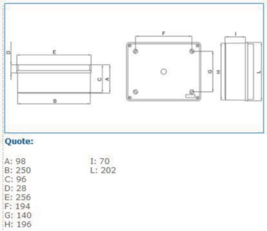 B07925 - Cassetta derivazione IP56 grigia 240x190x90 viti metalliche IP56 05 VM GWT960