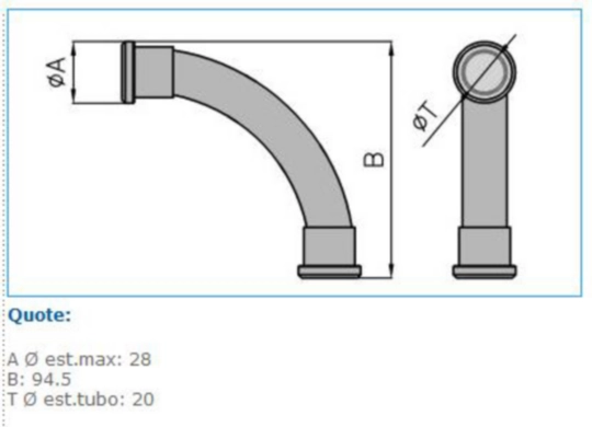 B13008 - Curva a 90° a stretto raggio per tubi rigidi autoestinguente IP65 grigio IPC20