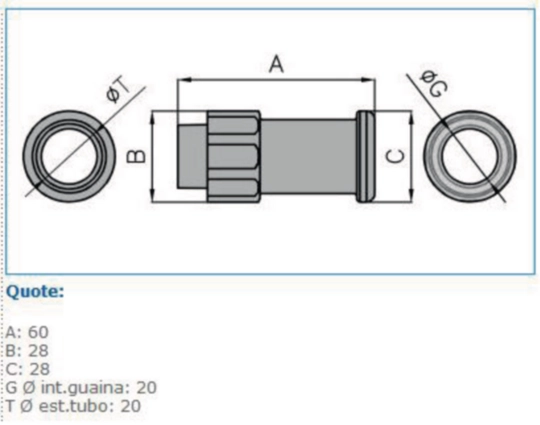 B13020 - Raccordo tubo rigido-guaina spiralata pari diametro IP65 grigio IPR20