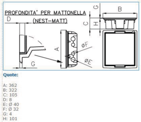 B01370 - Torretta a scomparsa 16 moduli con coperchio per mattonella NEST 16 MATT
