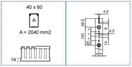 B00284 - Canaletta per cablaggio modulo 20 feritoia 8 blu T1 40x60 BL
