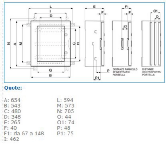 B04605 - Quadro in vetroresina cieco 650x540x260mm IP66 96M grigio Pedro VTR 05 CIECO