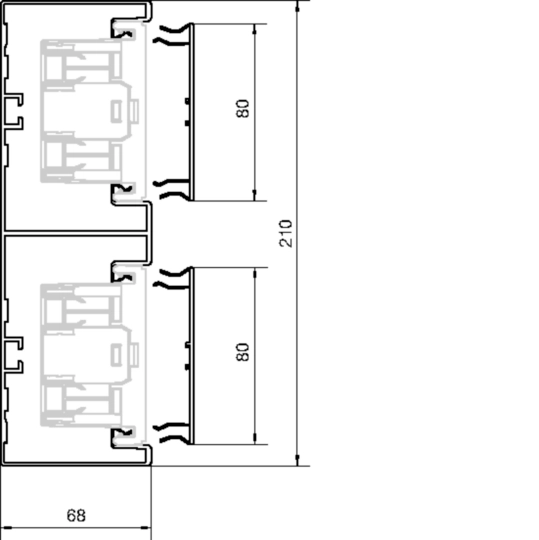 BRA652101D9016 - Brüstungskanal-Unterteil frontrast BRA 68x210mm OT 2x80mm aus Alu verkehrsweiß
