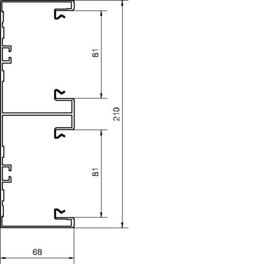 BRA652101D9016 - Brüstungskanal-Unterteil frontrast BRA 68x210mm OT 2x80mm aus Alu verkehrsweiß