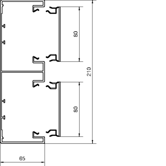 BRP65210D19016 - Canal BRP de PVC, 65x210mm, blanco RAL9016, 2 compartimentos