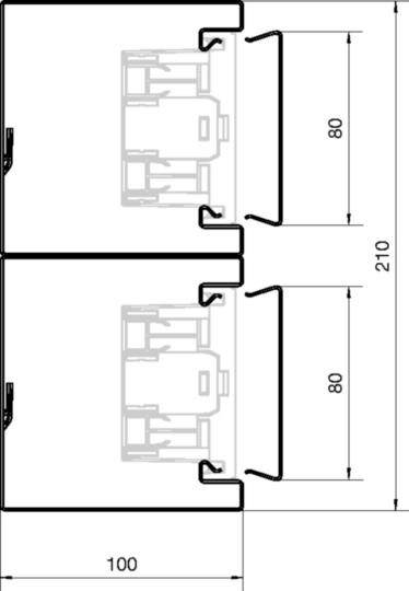 BRS1002101D9016 - Brüstungskanal-Unterteil zu BRS 100x210mm Oberteil 2x80mm aus Stahl verkehrsweiß