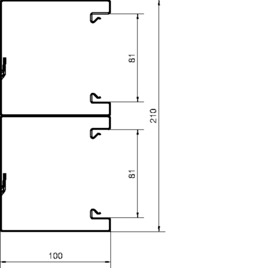 BRS1002101D9016 - Brüstungskanal-Unterteil zu BRS 100x210mm Oberteil 2x80mm aus Stahl verkehrsweiß
