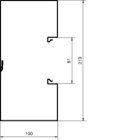 BRS10021019016 - Brüstungskanal-Unterteil frontrastend zu BRS 100x210mm Oberteil 80mm Stahl vweiß