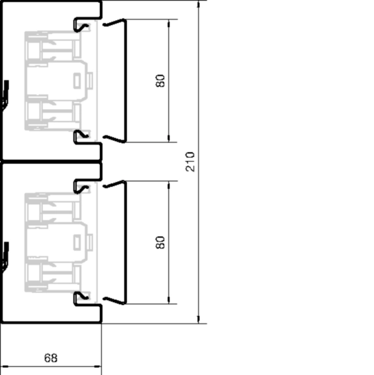 BRS652101DVERZ - Brüstungskanal-Unterteil aus Stahl zu BRS 70x210mm Oberteil 2x80mm verzinkt
