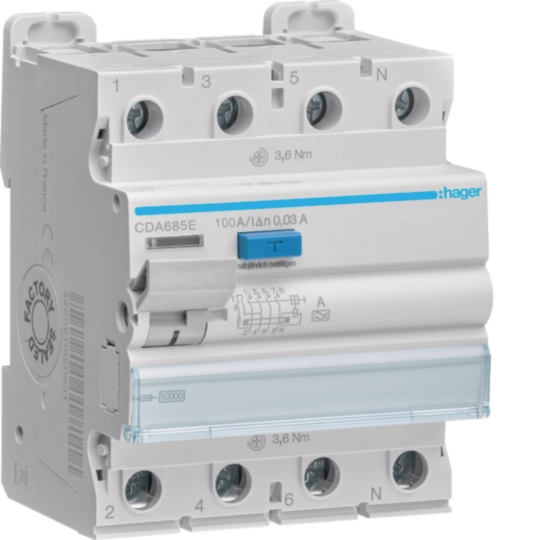 CDA685E - Interrupteur différentiel 3P+N 100A 30mA type A pour 3x230V