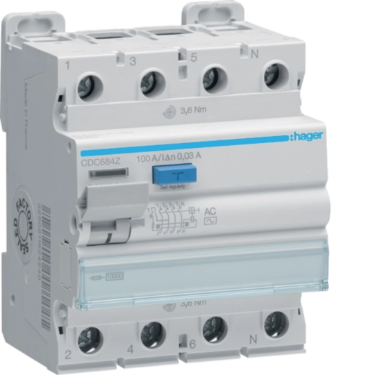 CDC684Z - RCCB Wyłącznik różnicowoprądowy 3P+N 100A 30mA 10kA AC