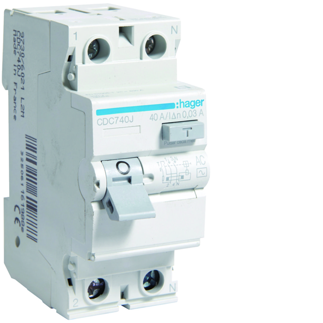 Áram-védőkapcsoló (Fi-relé) analóg 2P 40A 30mA AC-típus 6kA CDC Hager