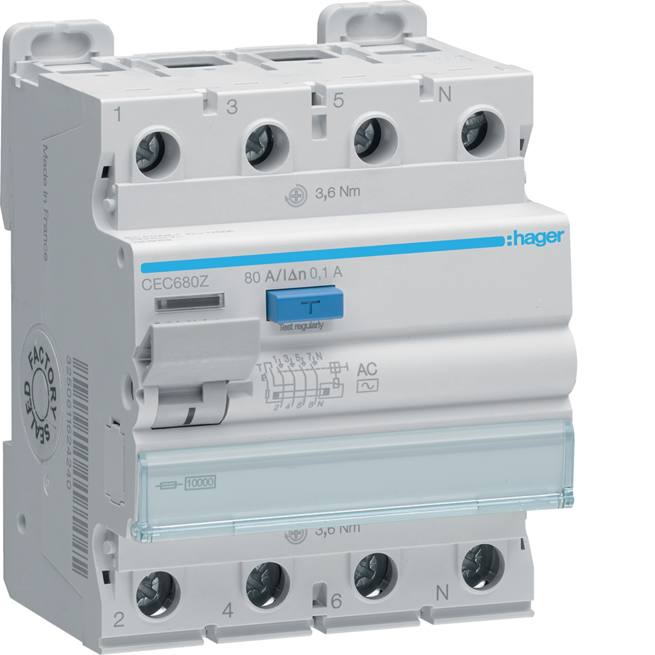 RCCB 3P+N 80A 100mA AC • CEC680Z | Hager