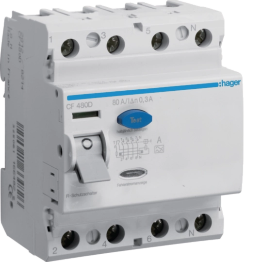 CF480D - Proudový chránič 4 pól. 80A / 0,3 A, A, 6 kA