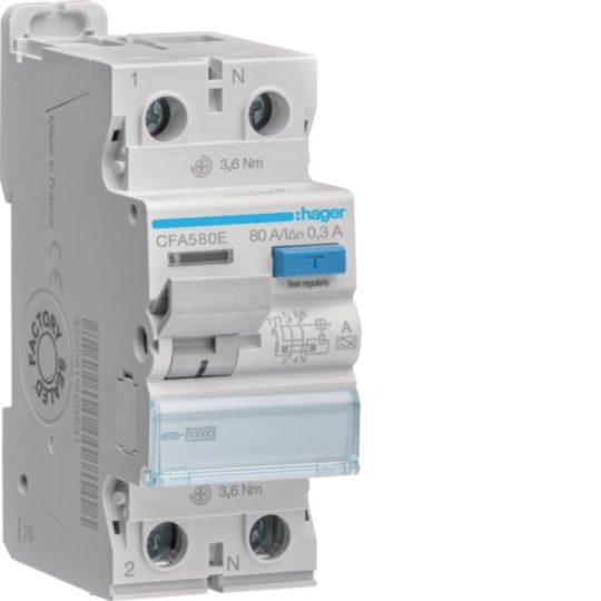 CFA580E - Interrupteur différentiel 1P+N 80A 300mA type A