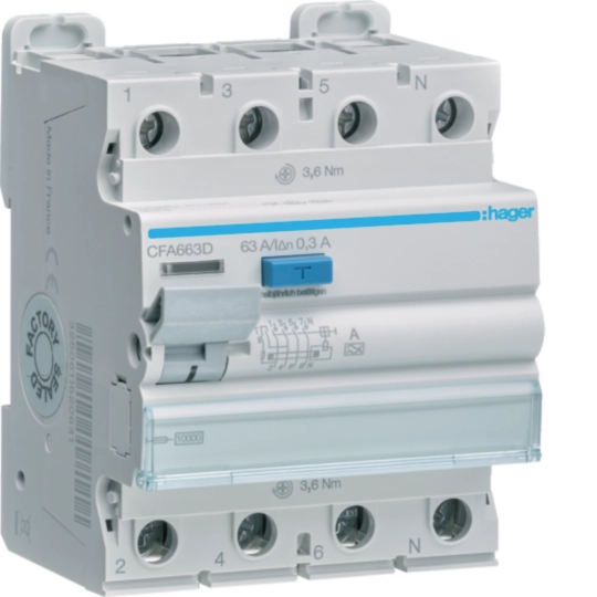 CFA663D - Fehlerstromschutzschalter 4 polig 10kA 63A 300mA Typ A