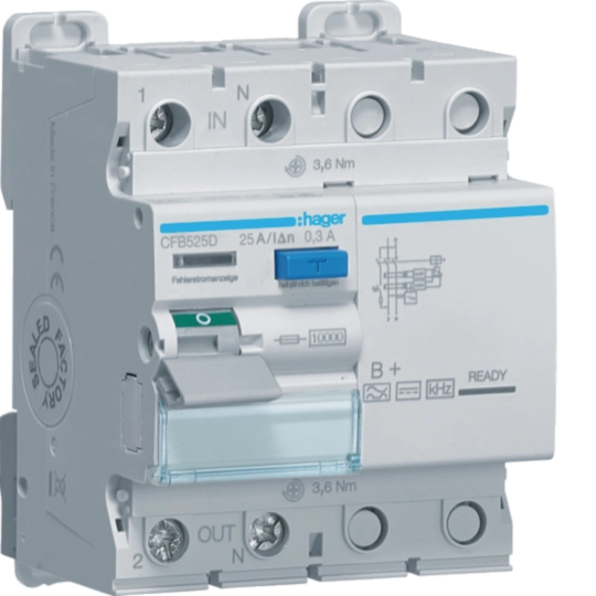 CFB525D - Fehlerstromschutzschalter 2 polig 10kA 25A 300mA Typ B+