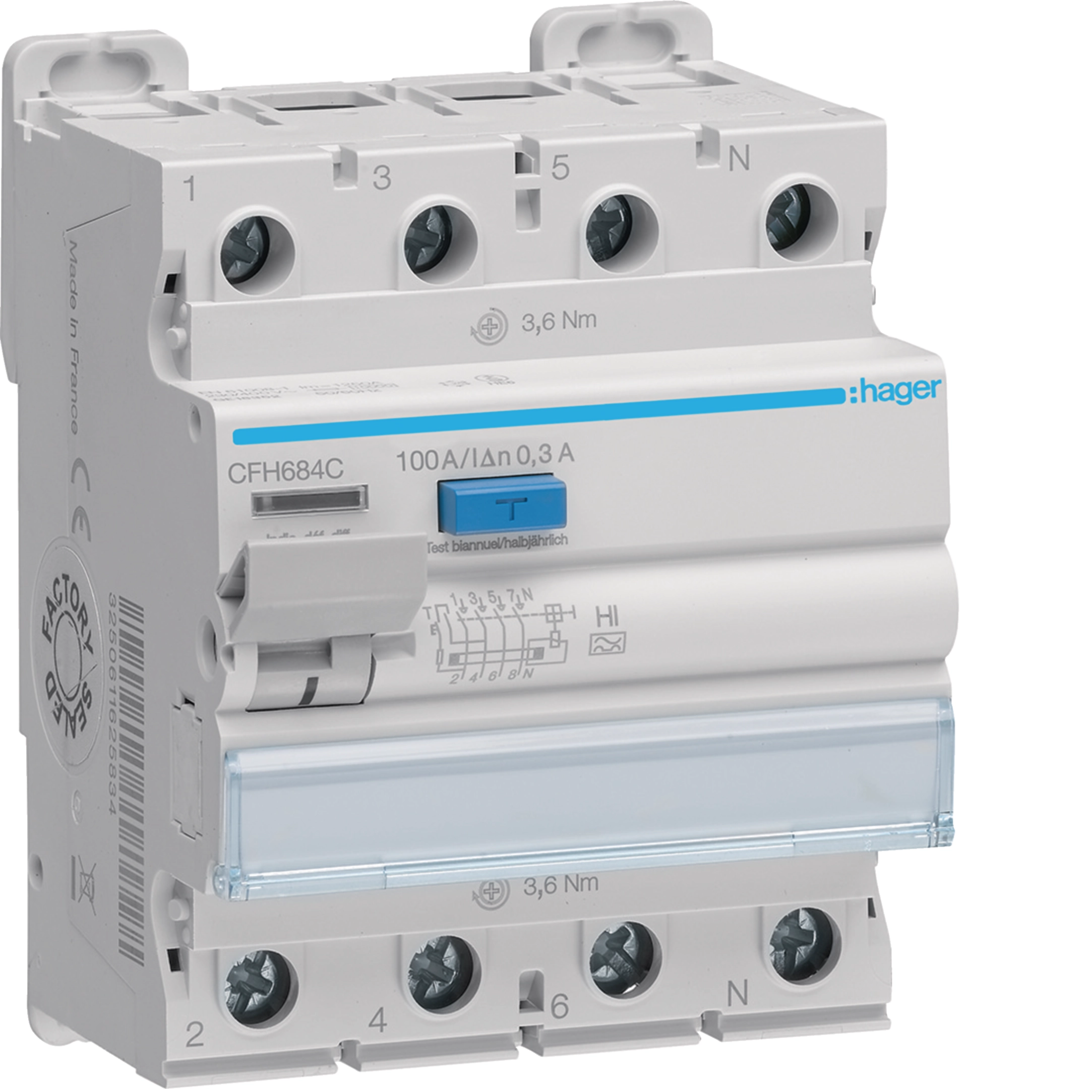 RCCB 3P+N 100A 300mA A HI • CFH684C | Hager