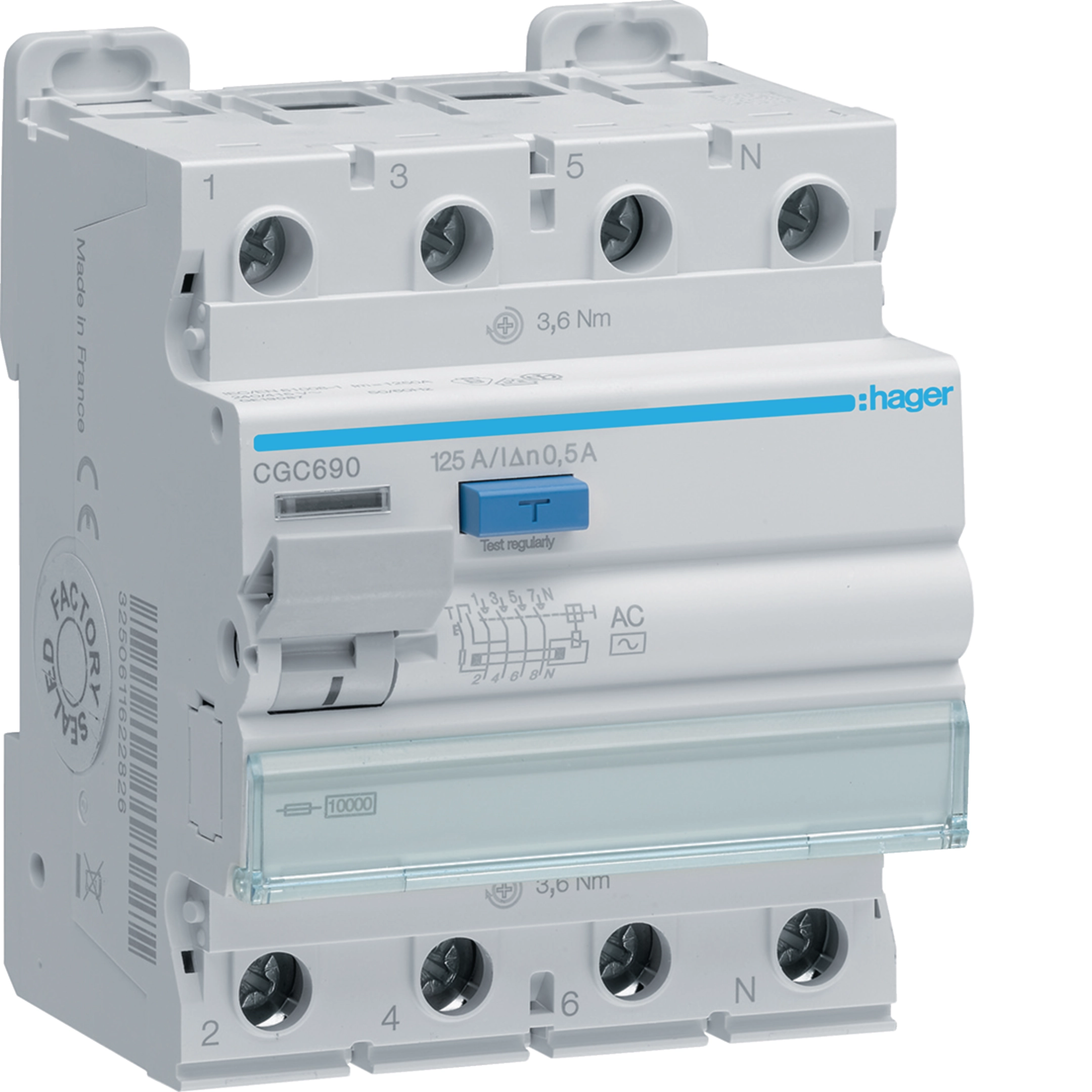 RCCB 3P+N 125A 500mA AC • CGC690 | Hager