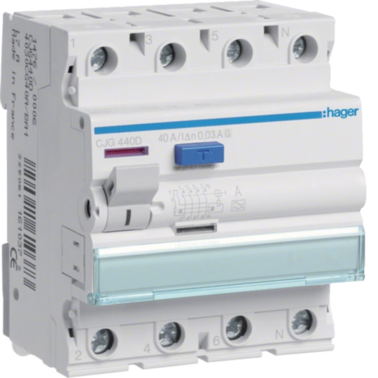 CJG440D - FI-Schalter 4 polig 6kA 40A 30mA Typ G/A Nennstrom vorsicherbar