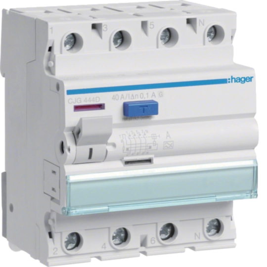 CJG444D - FI-Schalter 4 polig 6kA 40A 100mA Typ G/A Nennstrom vorsicherbar