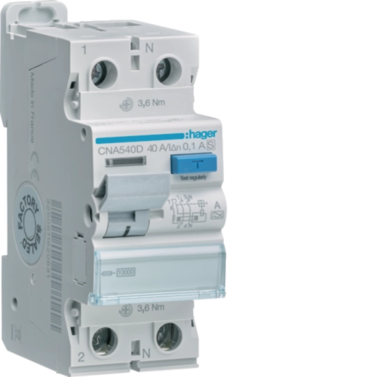 CNA540D - Proudový chránič 2 pól. 40A / 0,1 A, typ A/S, 10 kA