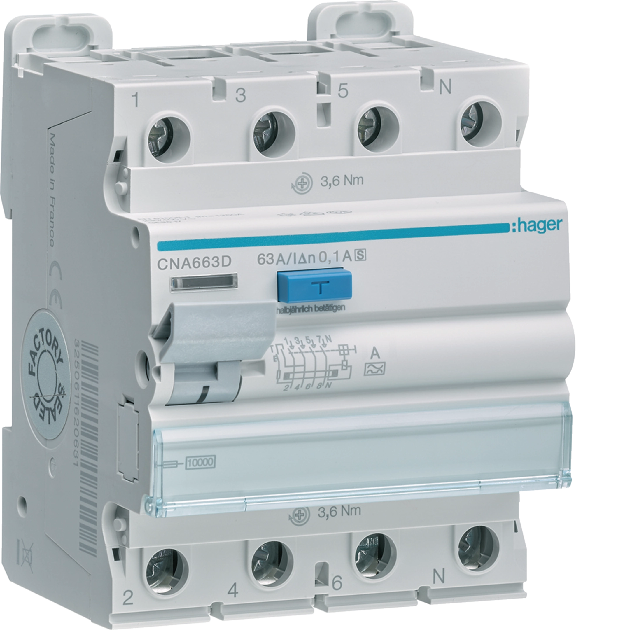 Fehlerstromschutzschalter 4 polig 10kA 63A 100mA Typ S selektiv