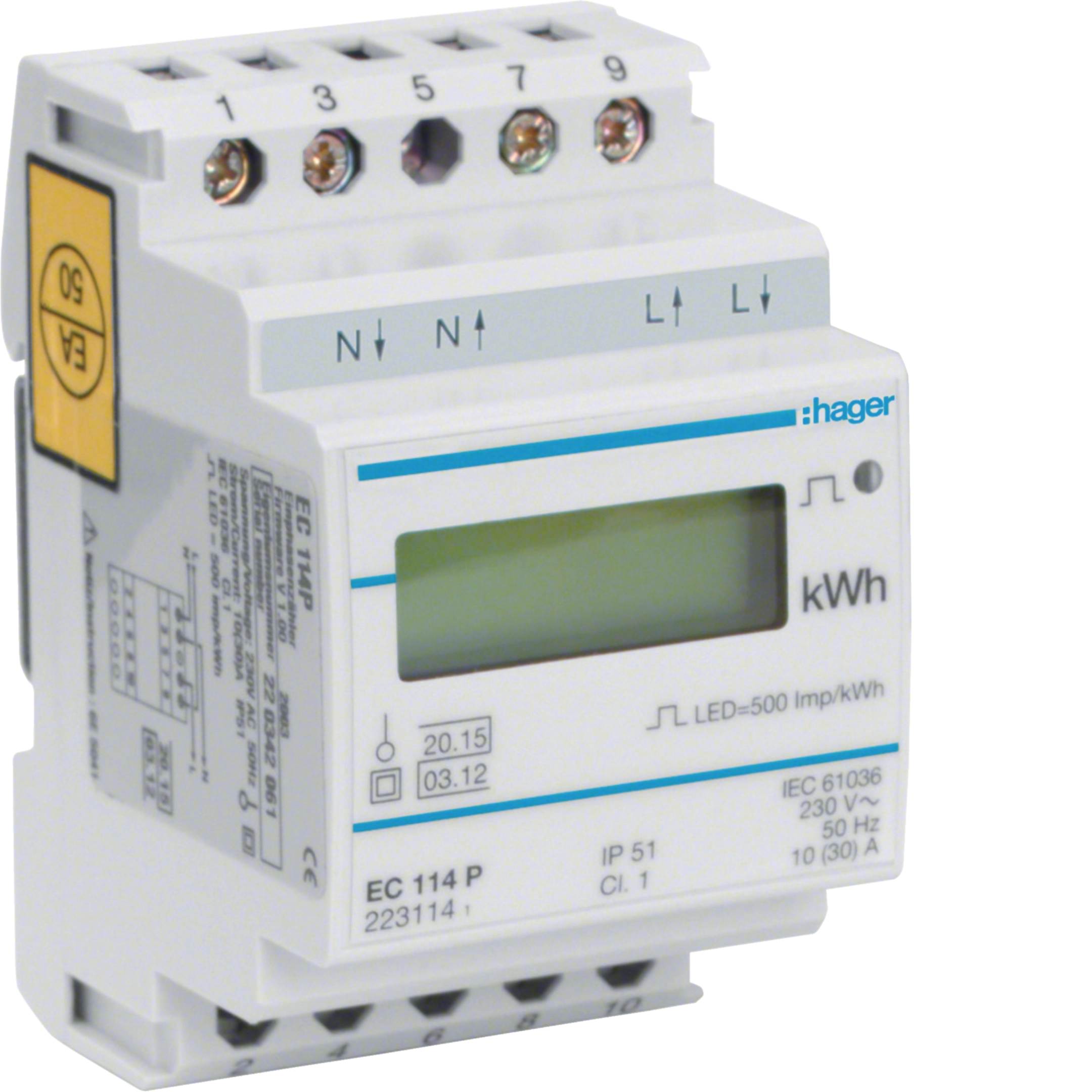 Energimätare 1-fas, 32A • EC114P | Hager