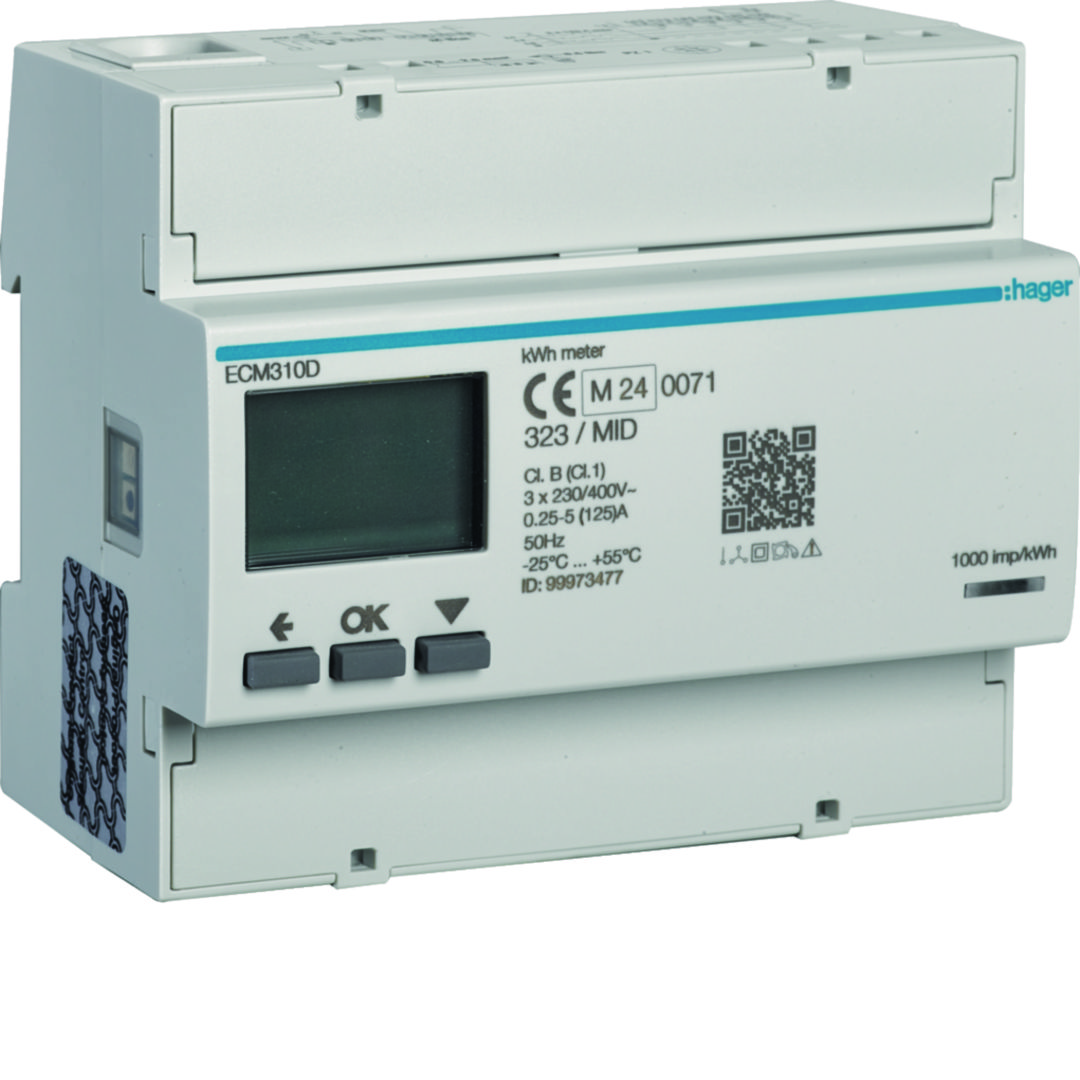 Fogyasztásmérő 3F impulzusadós LCD MID M-Bus 125A direkt elektronikus 92-276V 160-480V/ ECM Hager