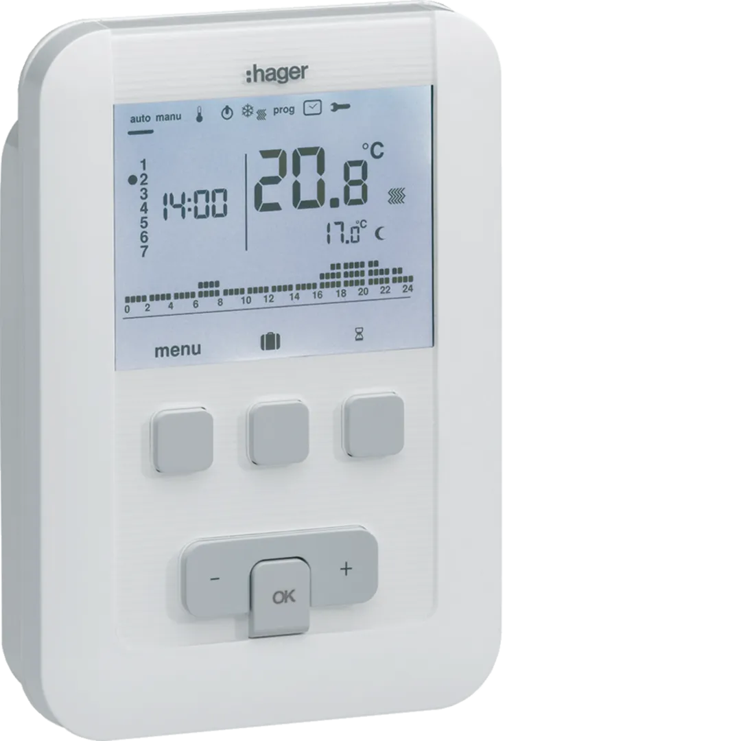 EK520 - Thermostat ambiance programmable digital chauf eau chaude 2 fils sur 7j à piles