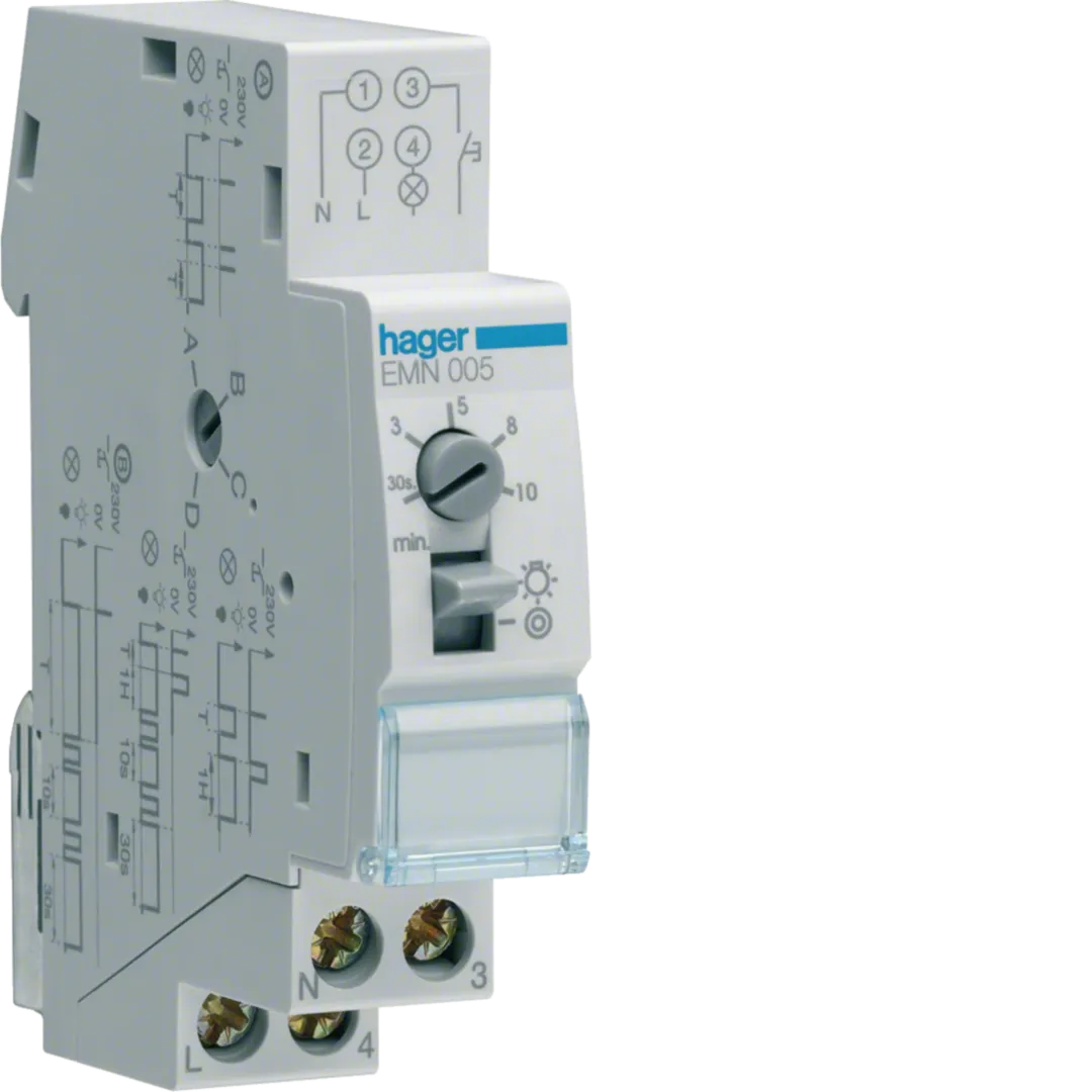 EMN005 - Luce Scale Elettr. Multifunz.- 1 Na 16A - 230V 50Hz  - 1 Mod.Din - 3-4 Fili